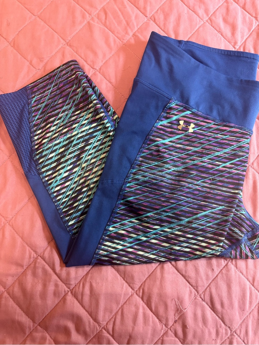 Under Armour Blue Leggings with Multicolor Patterned Panels